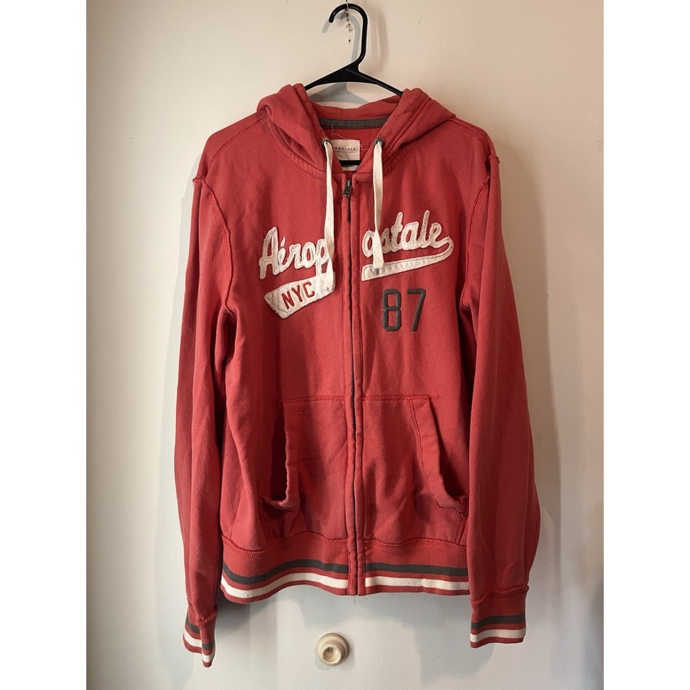 VTG Y2K Aeropostale Full Zip Long Sleeve Hoodie Sweatshirt Spellout Pink Medium